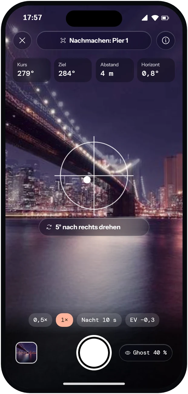 Kamera mit Overlay und Ausrichtungshilfe